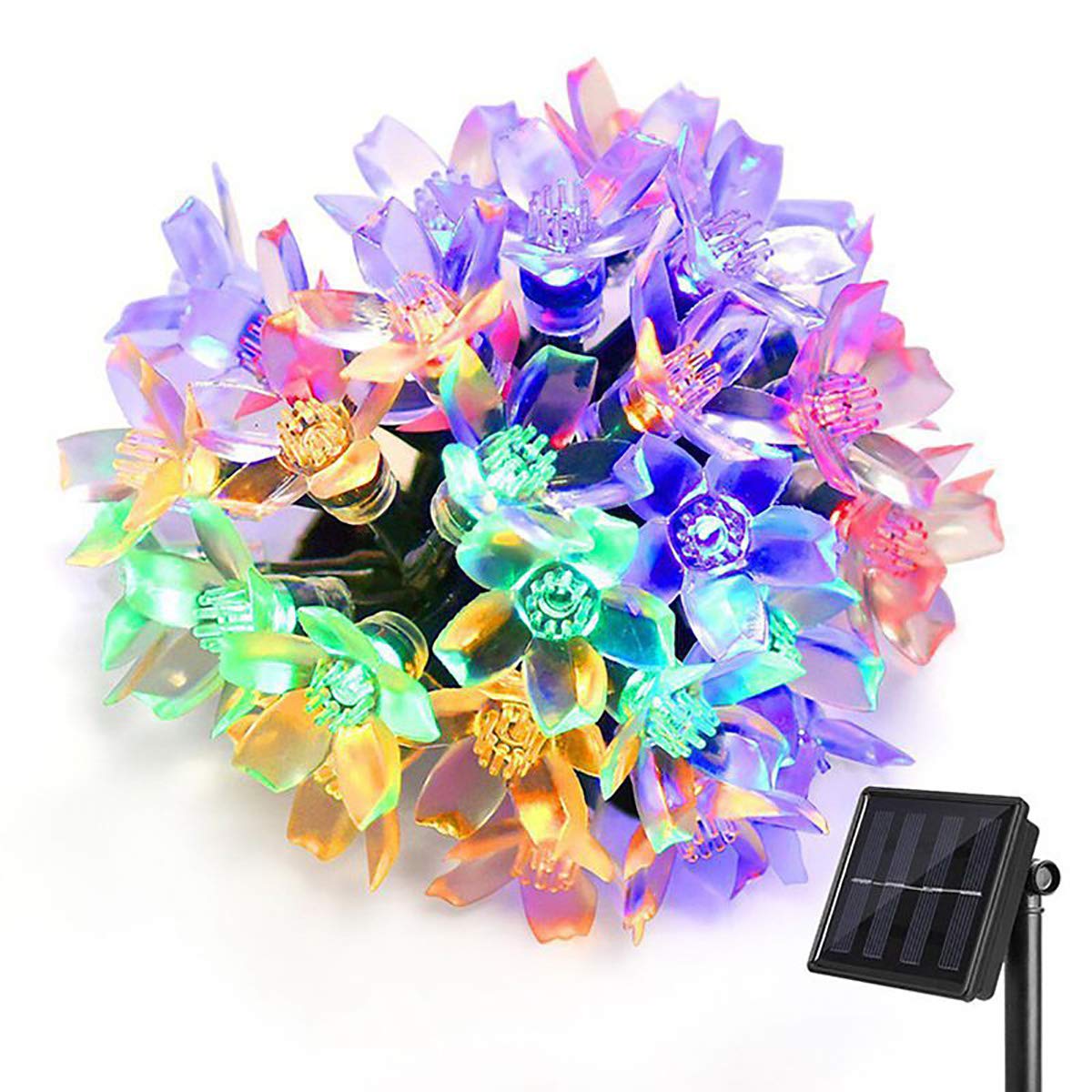 Kingcoo Multicolor Solar Flower String Lights Outdoor, Waterproof 21Ft 50Led Peach Cherry Blossom Solar Fairy String Lights 8Modes For Gardens Indoor Home Wedding Christmas Party Decorations(Multicolor)