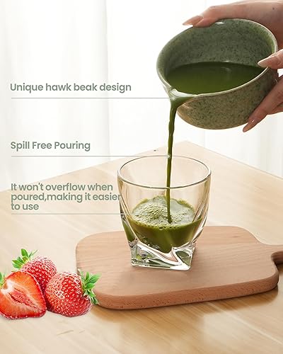 Miniatura 7 de Juego de batidor de matcha, 7 piezas, incluye cuenco de matcha con boquilla de 15 onzas, batidor de bambú, pala y tamiz para amantes del matcha,