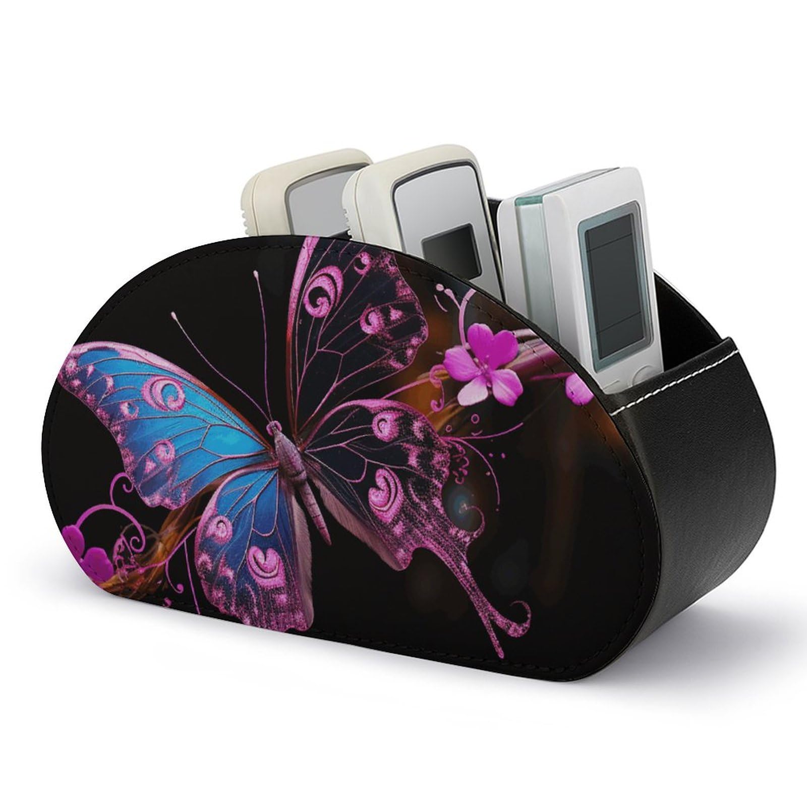 NONHAI Leather Remote Control Holder with 5 Compartments, TV Remote Holder Nice Butterfly Caddy Store Box, Remote Organizer Caddy for Table, Remote Box for Nightstand Bedside Table Organizer
