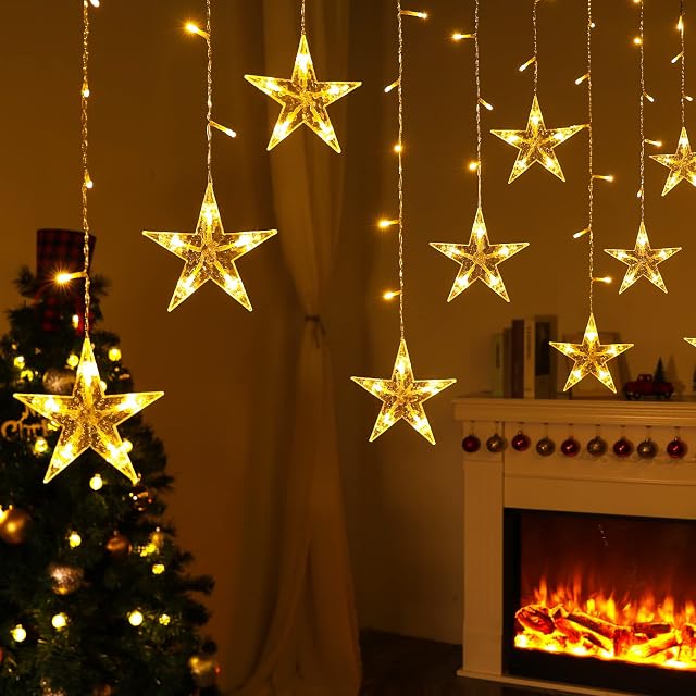 BLOOMWIN Christmas Window Light Star String Light Warm White USB Fairy Light 3m Xmas Curtain Decoration for Indoor Party Wedding Festival