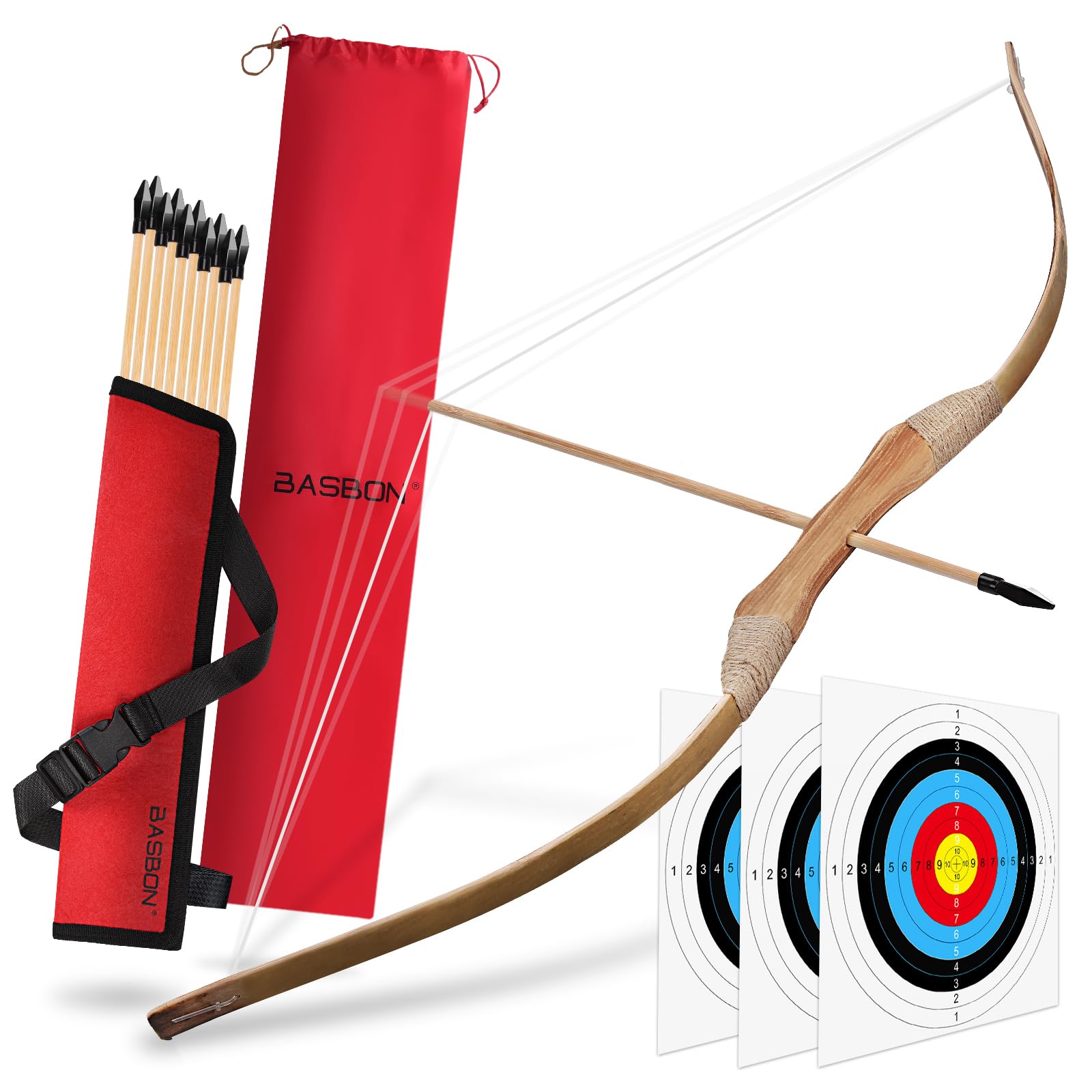 Kids Bow and Arrow Set, 32 Inch Archery Set Handmade Wooden Toy Bow and Arrow for Kids 6-8 8-12, 1 Bows 1 Quivers 10 Arrows 3 Targets & Storage Bag, Gifts for Youth Boys and Girls