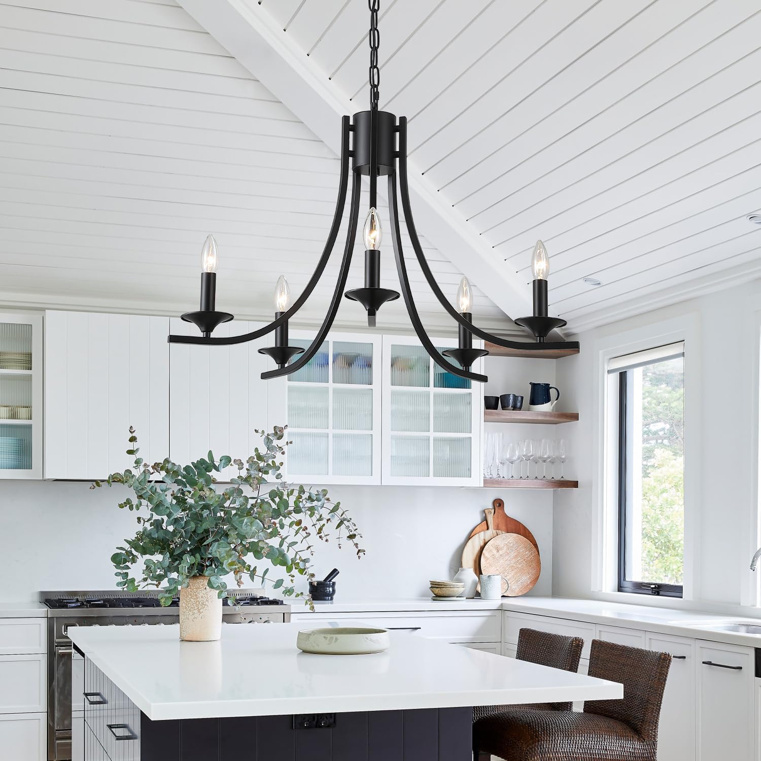 Black Farmhouse Chandelier for Dining Room Light Fixtures,5-Light Rustic Industrial Iron Chandeliers for Living Room,Foyer, Bedroom,Office,Bar,Island Lights,Hall, Kitchen Island and Entryway