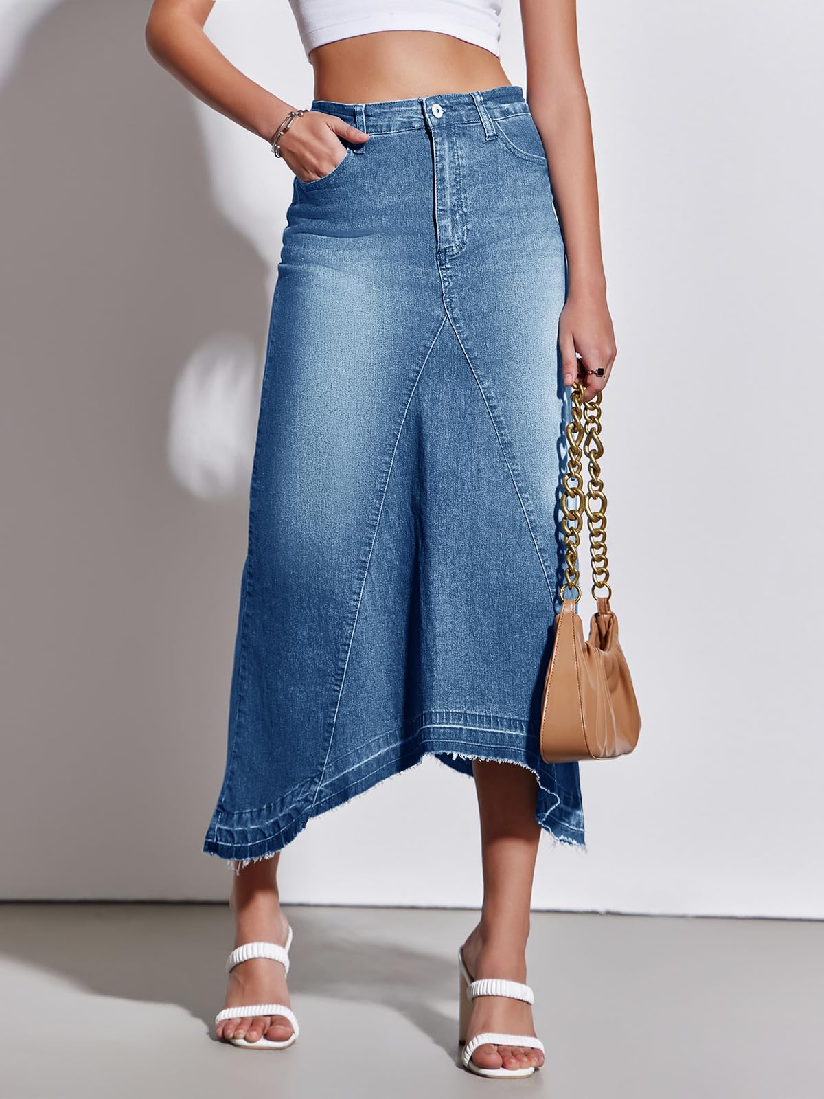 Fisoew Womens Denim Maxi Skirt Doux Femme