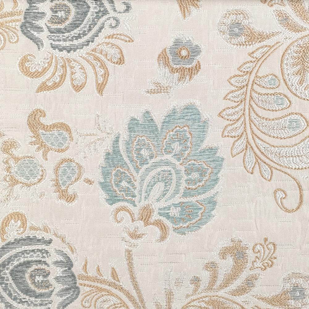 Floral Paisley Chenille Jacquard Fabric/Sold by The Yard (Light Blue Cream)