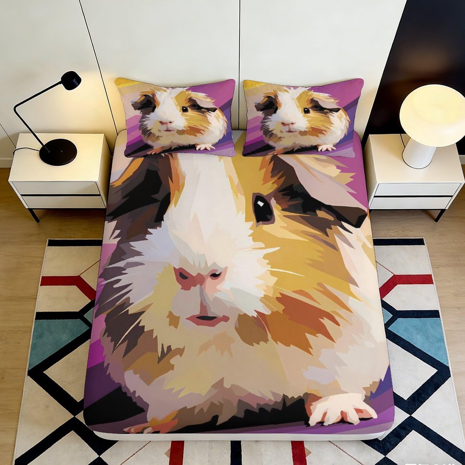 Pnayamiorkfel Style-4 3D Printed Guinea Pig Fitted Sheet Microfiber Soft Animal Pattern Bed Cover For Bedroom Guest Room Mattress Decor 90X200x25cm