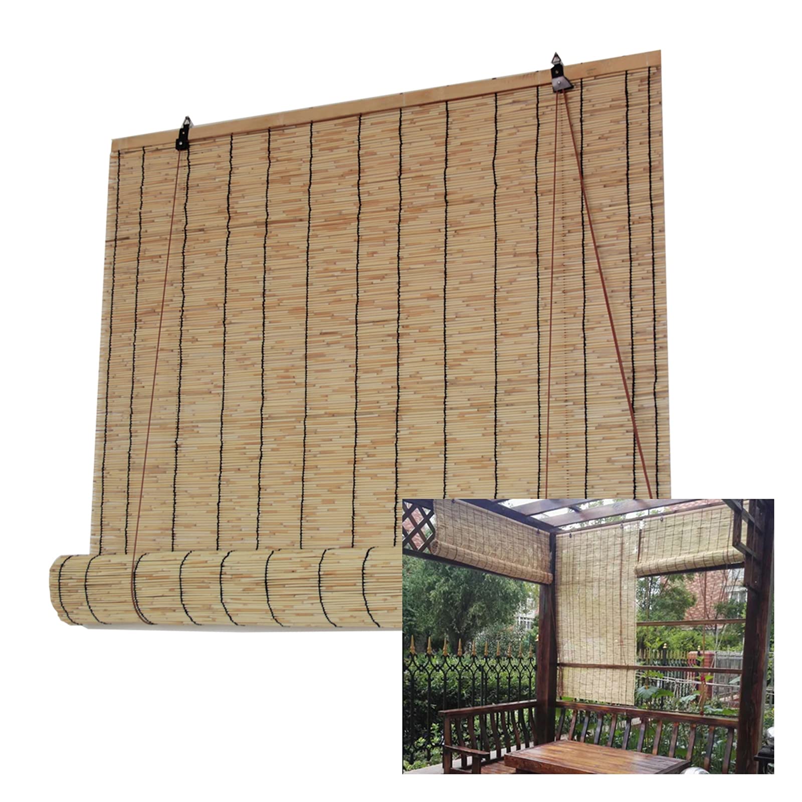 Tenda filtrante in bambù con tirante laterale, tessuto a mano, per esterni/terrazze, traspirante, impermeabile, 90 x 230 cm
