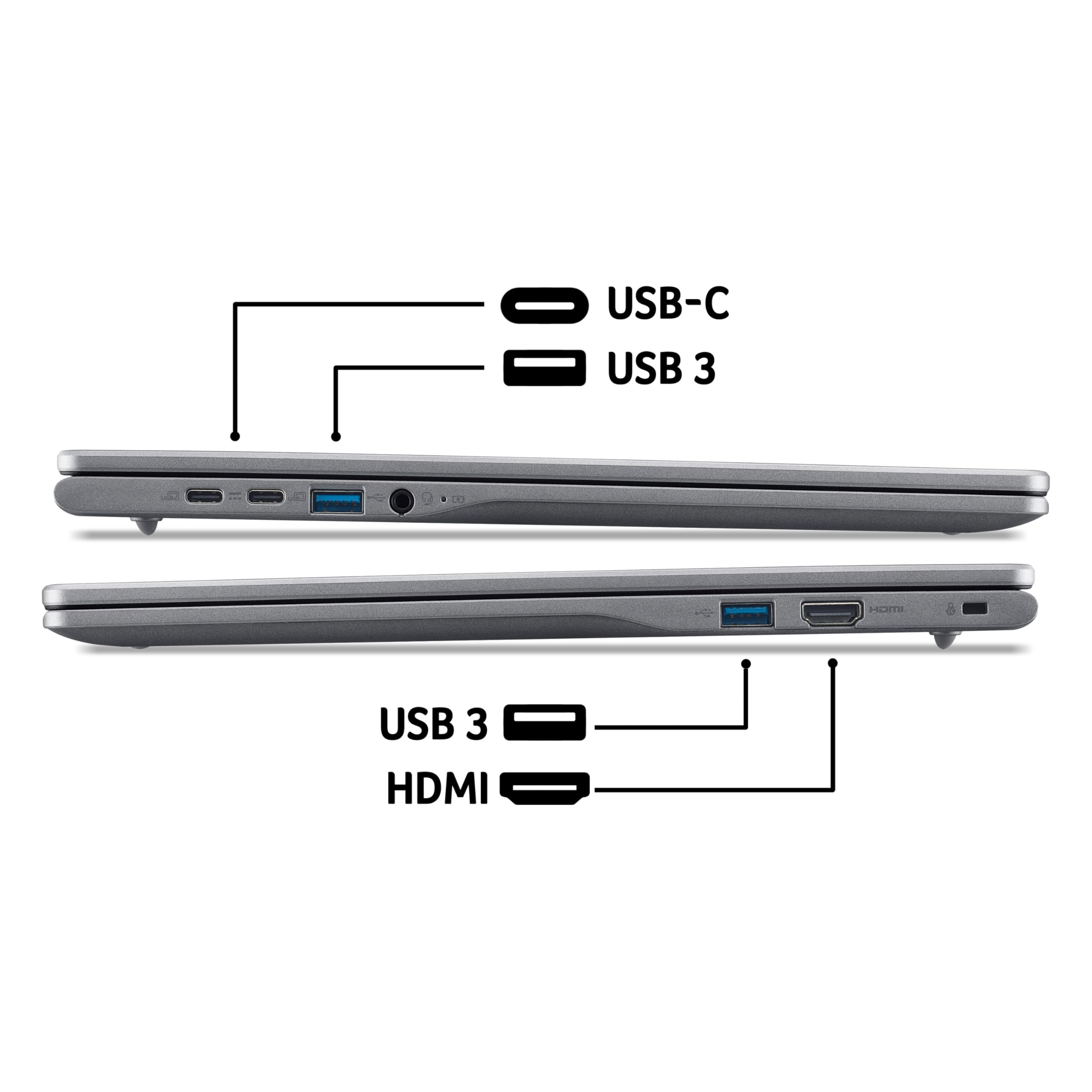 acer Chromebook Plus 516 CB516-1H Laptop - Intel Core i3-1315U, 8GB, 256GB SSD, Integrated Graphics, 16" WUXGA, Chrome OS, Iron — view 8