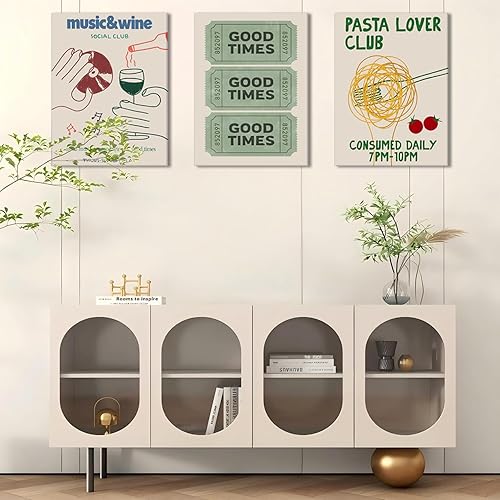 Miniatura 4 de Juego de 3 lienzos de pared en lienzo verde vintage de moda, pósteres de boletos de Good Times, impresiones divertidas para amantes de la pasta,