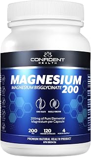 CONFIDENT HEALTH – 100% Pure/Pharmaceutical Grade – Magnesium Bisglycinate 200mg - 120 Veggie Capsules - 4 Month Supply