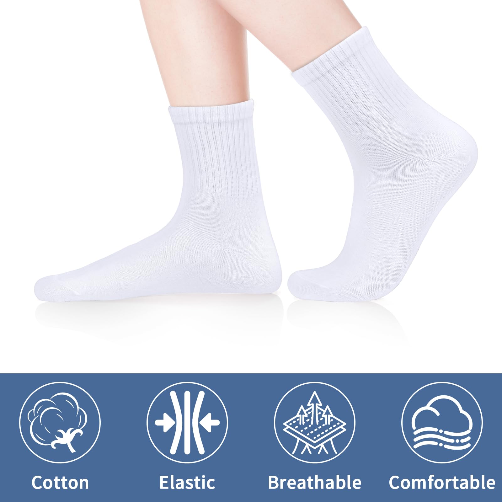 KOOOGEAR Calcetines de algodón para niños y niñas, calcetines deportivos lisos para el regreso a clases, color blanco, negro, gris, transpirable, de algodón, para la escuela, de 3 a 12 años