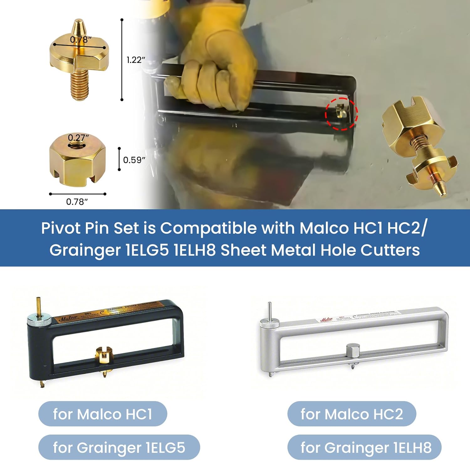 2 Pack HC1B Pivot Pin Set Replacement for Malco HC1 HC2 / for Grainger 1ELG5 1ELH8 Sheet Metal Hole Cutters, Heavy-Duty Pivot Pin Tool for Malco Adjustable Hole Cutter