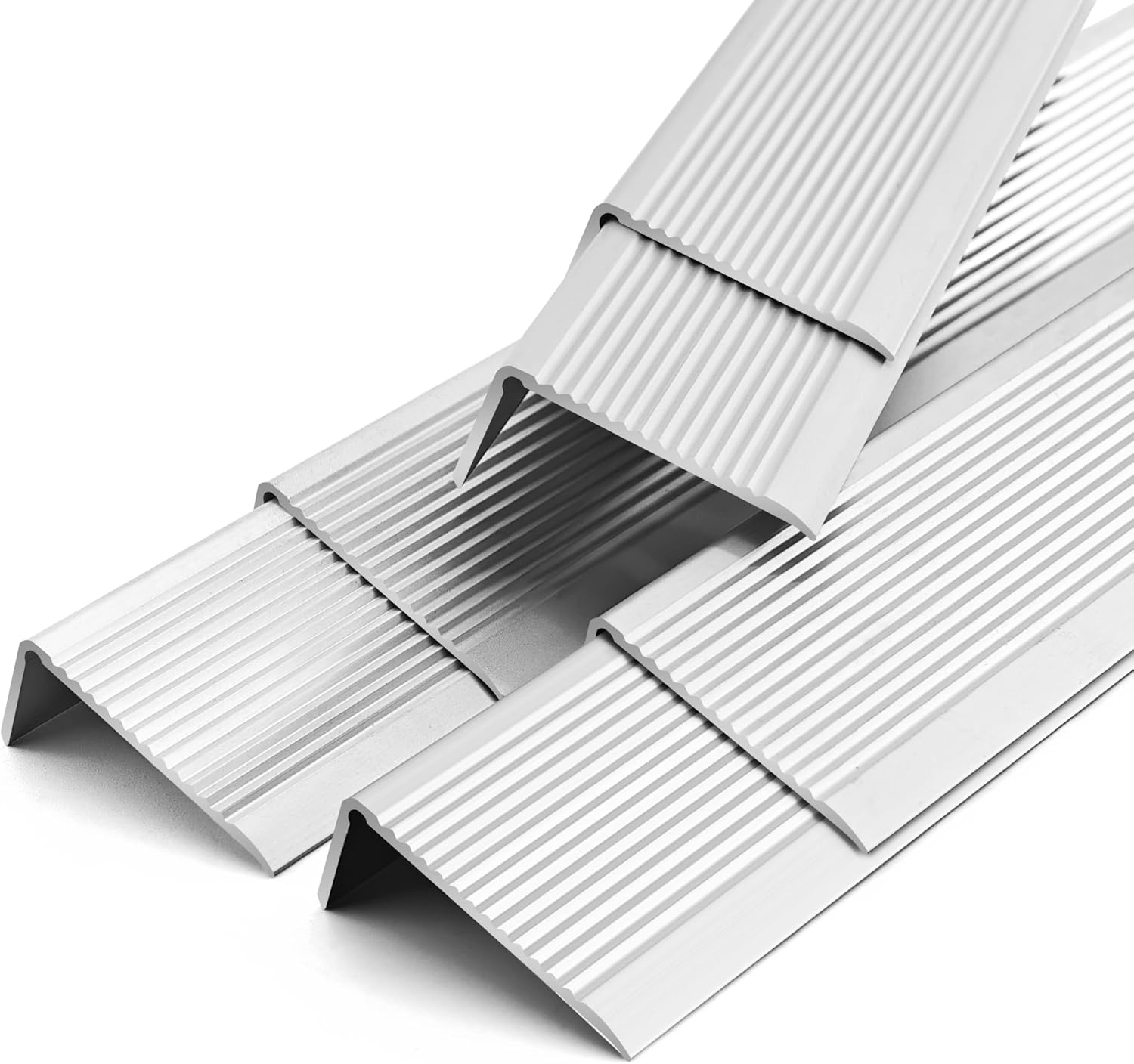 48” 6pcs 1.79 * 0.79" Silver Aluminum Peel and Stick Stair Nosing, Anti-Slip Edge Protector for Indoor & Outdoor Stairs, Waterproof Self-Adhesive Stair Molding Trim Silver 6pcs