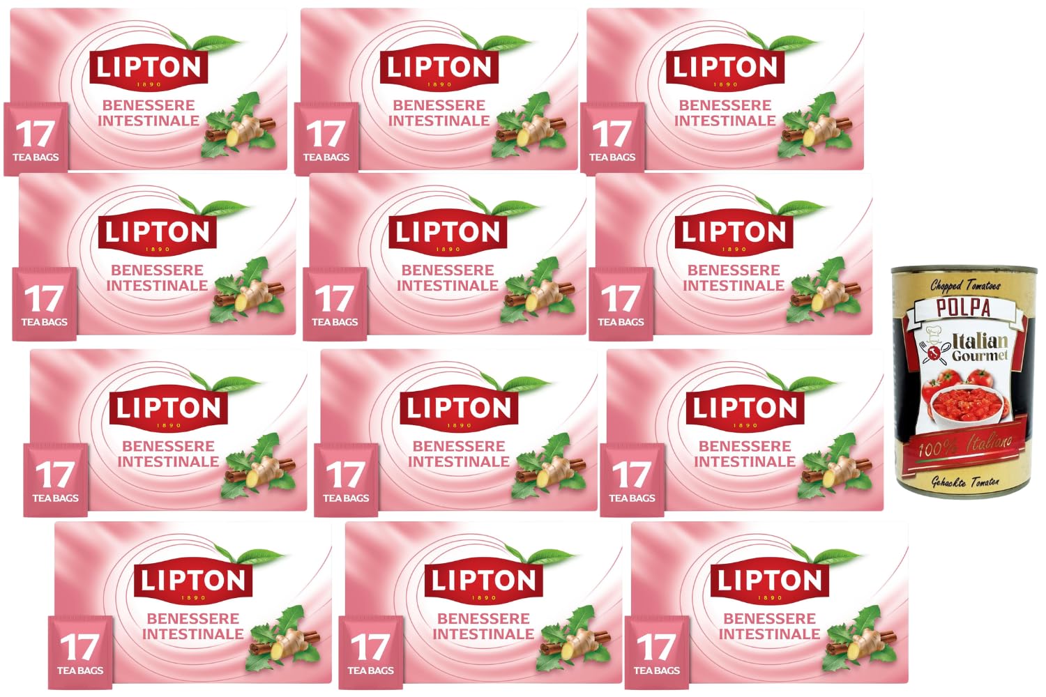 Italian Gourmet Bundle Kräutertee Darm Wohlbefinden mit Biotin 12x17 Teebeutel + Italian Gourmet Polpa, Kräuterinfusion mit Löwenzahn Ingwer Zimt Fenchel Süßholz Kurkuma und Chicorée