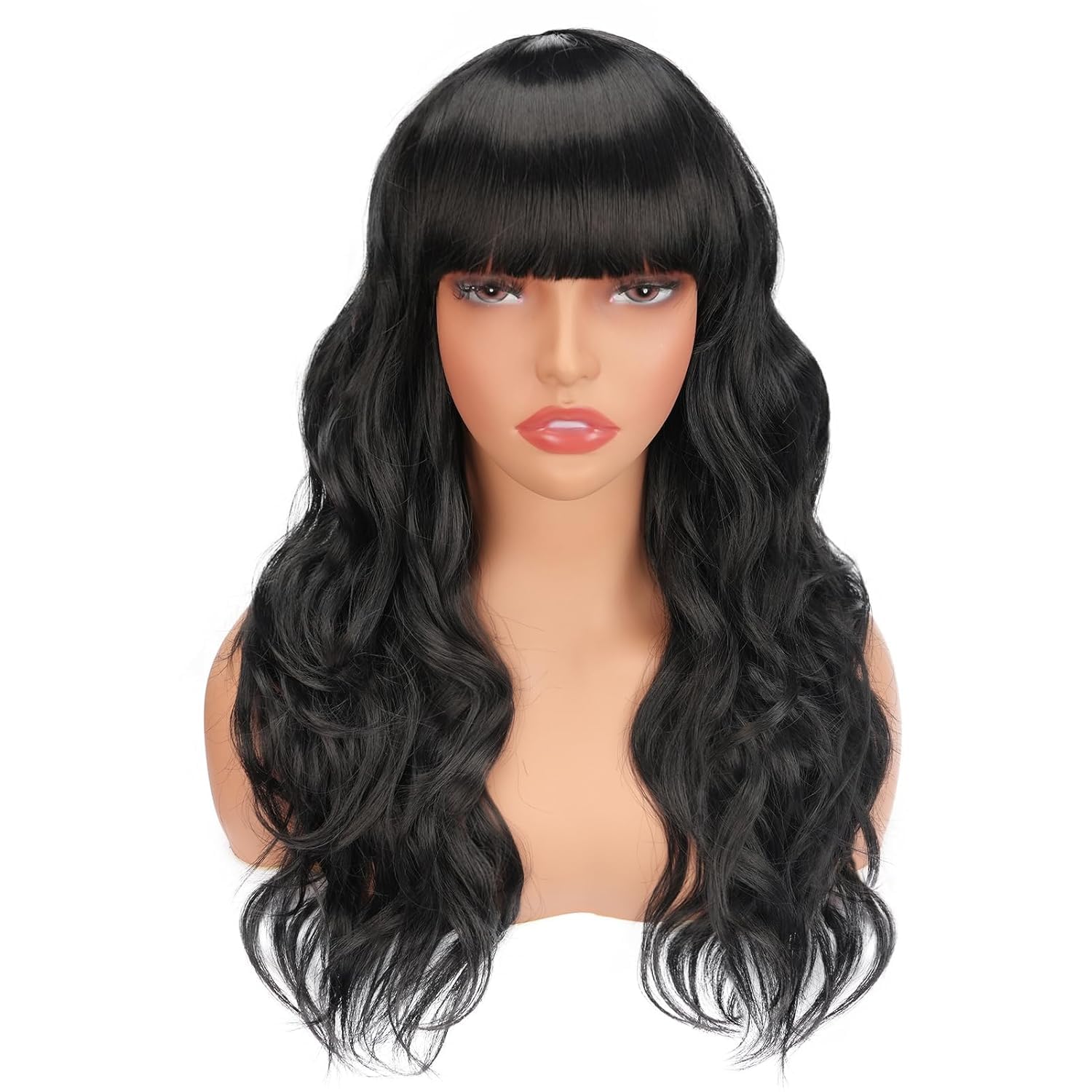 Amazon.com : Nuxovin Long Black Wigs Human Hair with Bangs  display picture 2