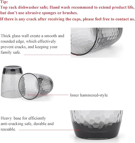 Miniatura 4 de KOXIN-KARLU Vasos de plástico acrílico martillados de 15 onzas y 26 onzas, juego de 8 en gris ahumado