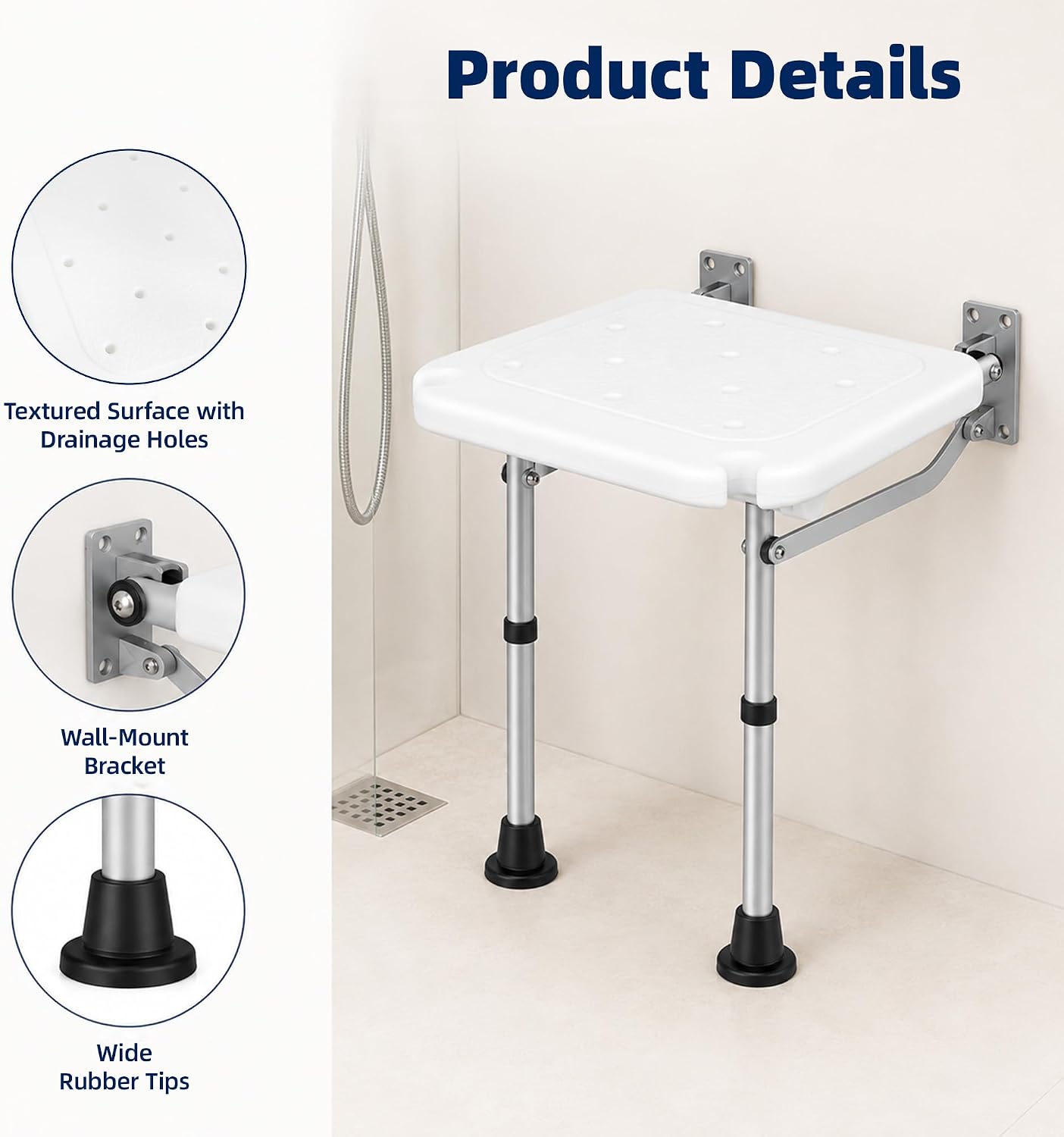 Bath Bench for Elderly Seniors, Wall‑Mounted Folding Shower Seat image 3