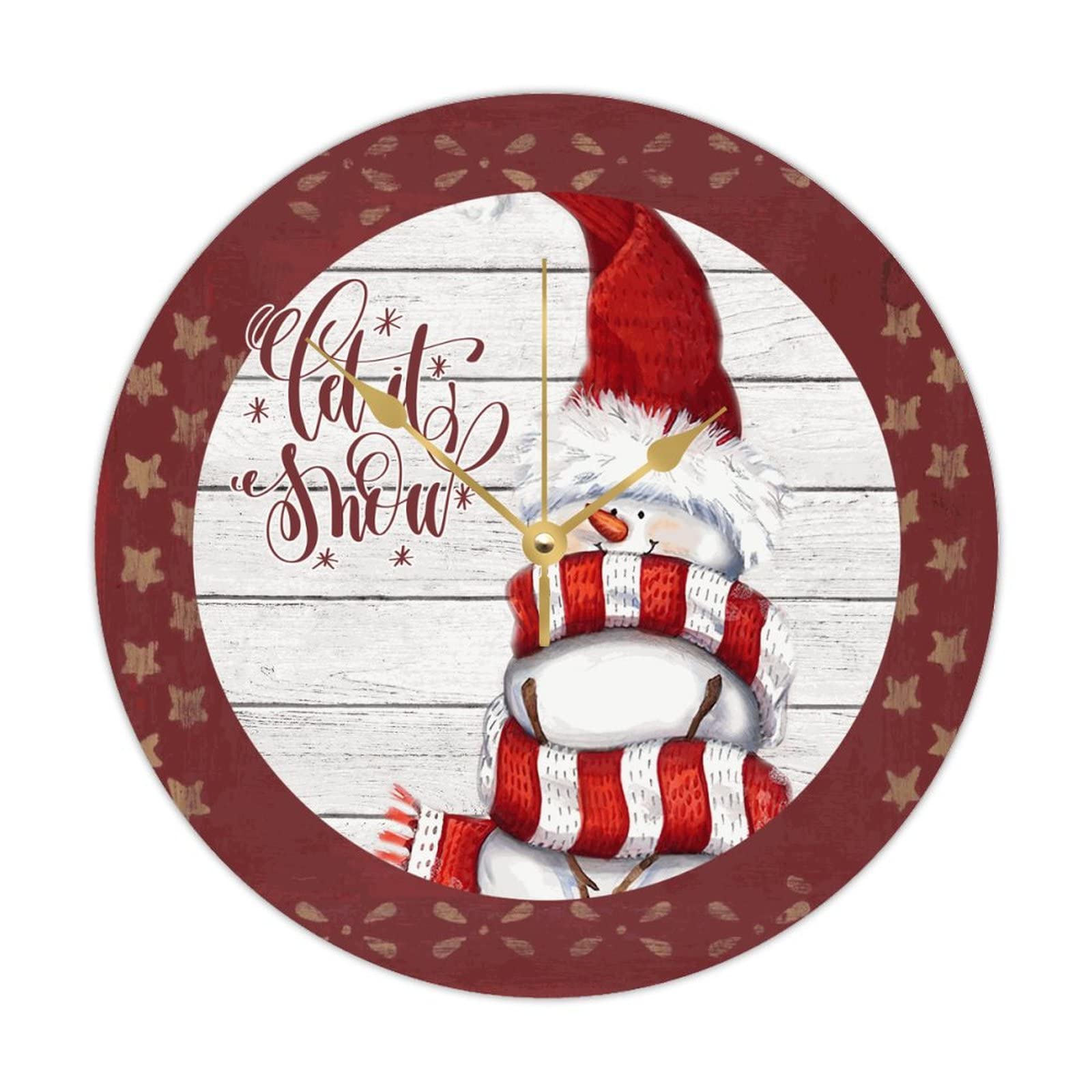 Horloge ronde en bois bonhomme de neige avec inscription Let It Snow