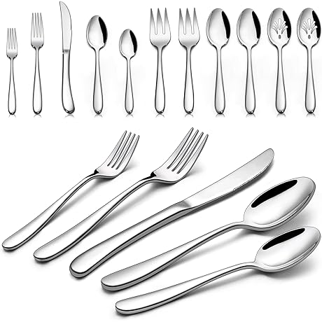 Stainless Steel Heavy Flatware Cutlery for 12 with Utensils, 66-Piece