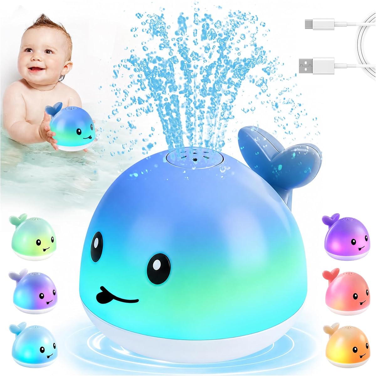 Juguetes de baño para bebés, juguete iluminado para bañera de agua de piscina para bebés pequeños | Juguetes de baño para niños, regalos para niños y niñas, rociadores de juguete para baño de ballena, juguete de fuente de cumpleaños