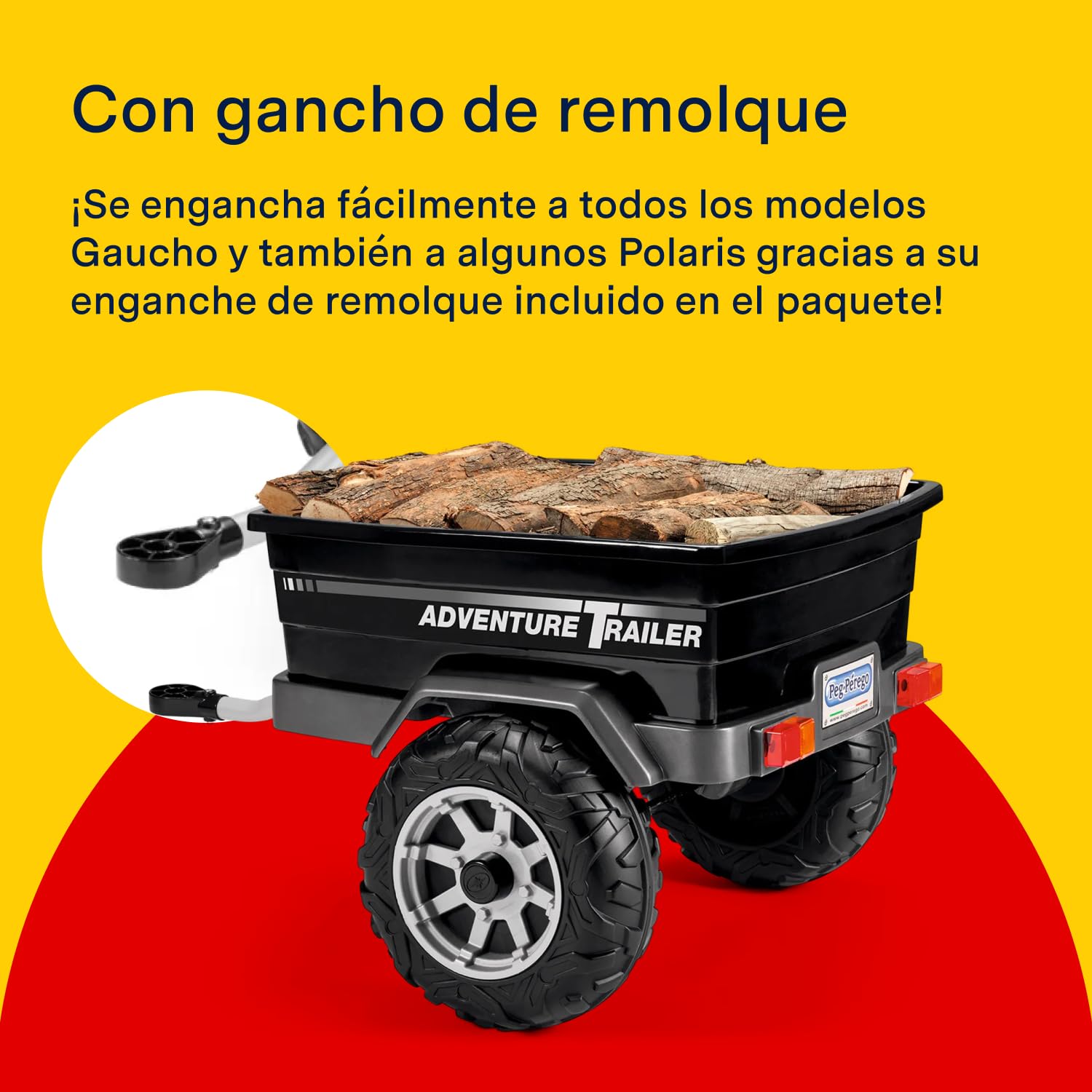 Peg Adventure Trailer Remolque para Todoterrenos Eléctricos Gaucho y Polaris, Capacidad de Carga 30 kg, Ruedas Todoterreno, Edad 2+ Años