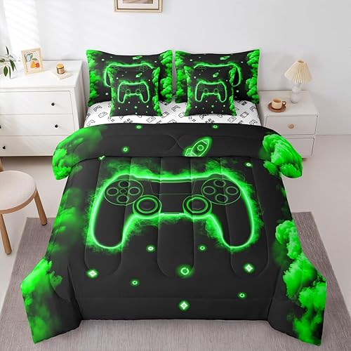 Feelyou Boys Girls Gamer Bed in A Bag Full Size, Galaxy Gaming 7 Pieces Bedding 