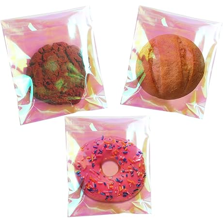 Resealable Holographic Cookie Bags for Festive Packaging [100 Pack]