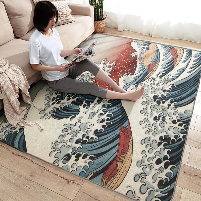 Miniatura 4 de Alfombras lavables para entrada, sala de estar, dormitorio, alfombra ondulada japonesa y decoración del hogar, alfombra de área grande ondulada de 2