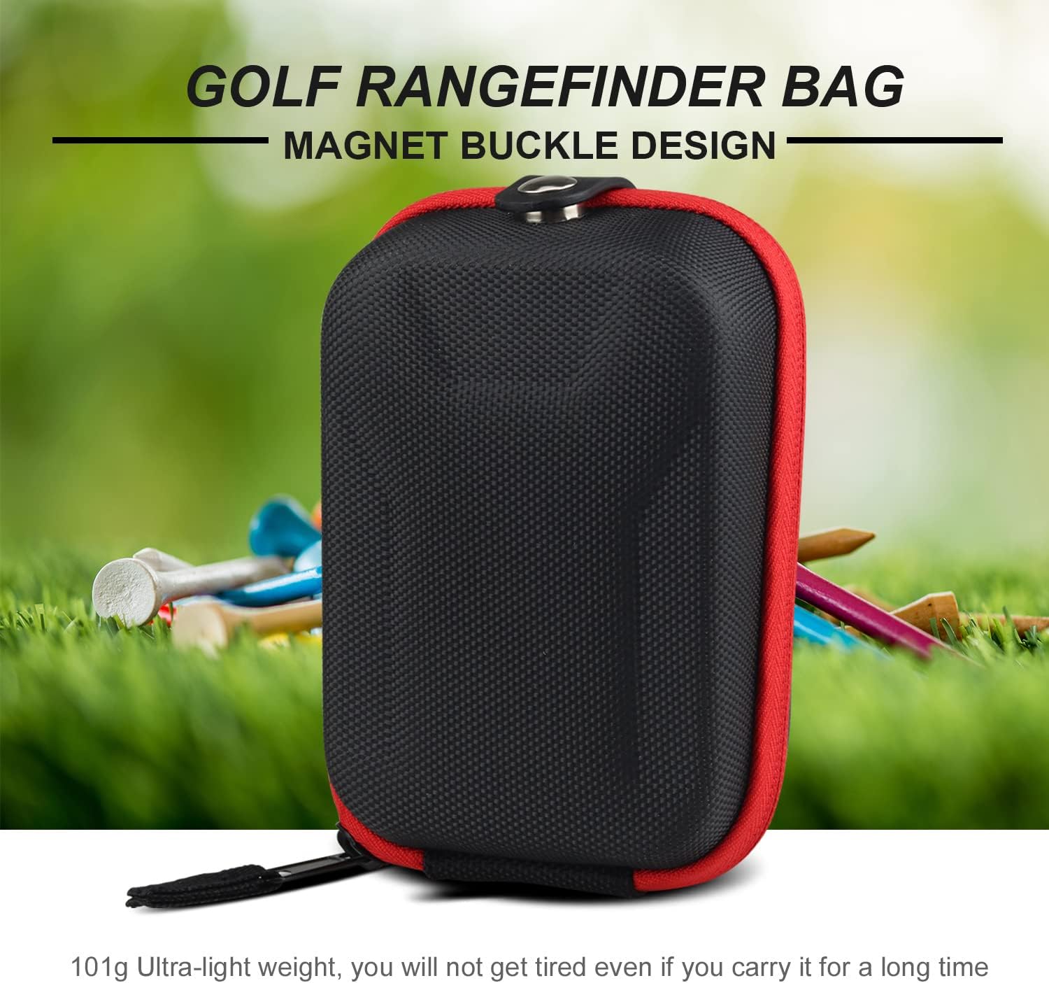Golf Rangefinder Bag Hunting EVA Case Laser Distance Meter Club Bag Accessorie，Magnet Buckle Design，Red & Black