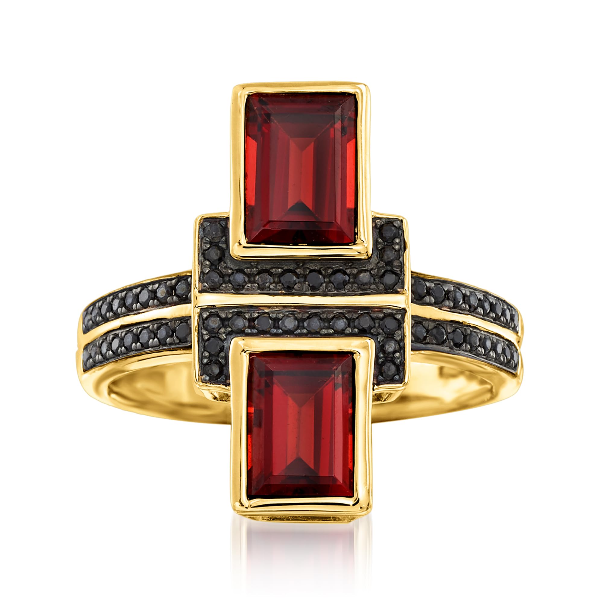 Ross-Simons 2.40 ct. t.w. Garnet and .10 ct. t.w. Black Spinel Ring in 18kt Gold Over Sterling