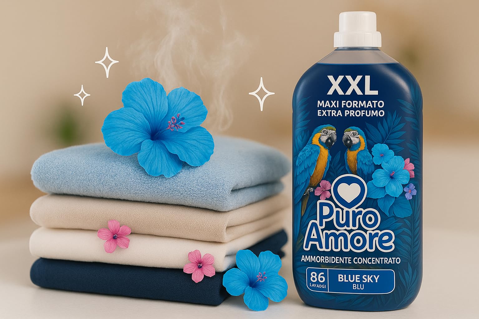 PURO AMORE Ammorbidente Concentrato Blue Sky – Extra Profumo | Formato XXL 86 Lavaggi | Confezione da 3 o 6 Pezzi (6)
