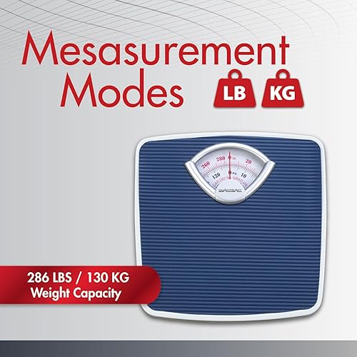 Miniatura 6 de SmartHeart Báscula analógica de peso corporal | Báscula mecánica | Capacidad de 286 libras / 286.6 lbs | Plataforma antideslizante | Calibración de
