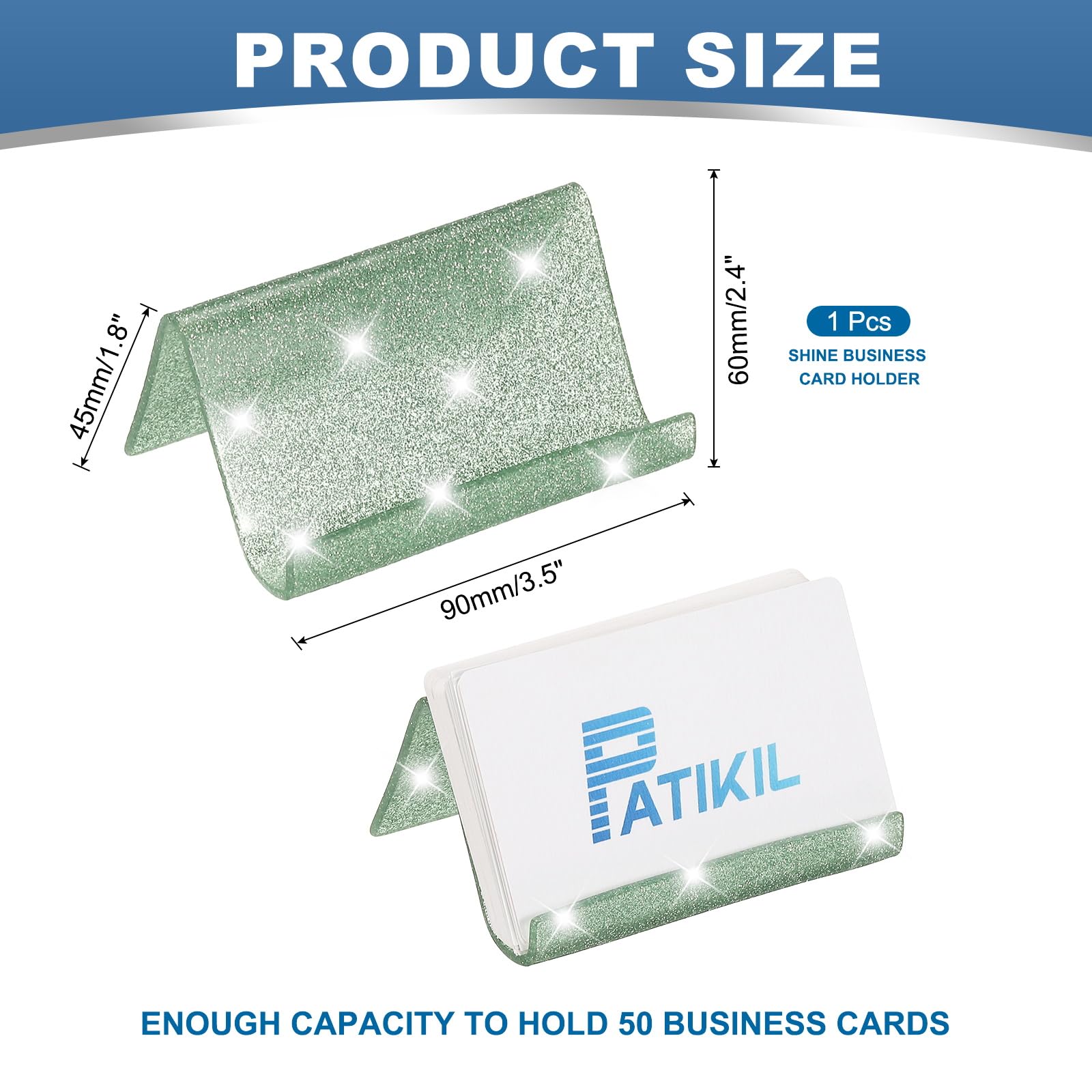 PATIKIL Business Card Holder for Desk Acrylic Business Card Holders Shine Card Stand Organizer Cards Display for Office Exhibition Light Green - Image 2
