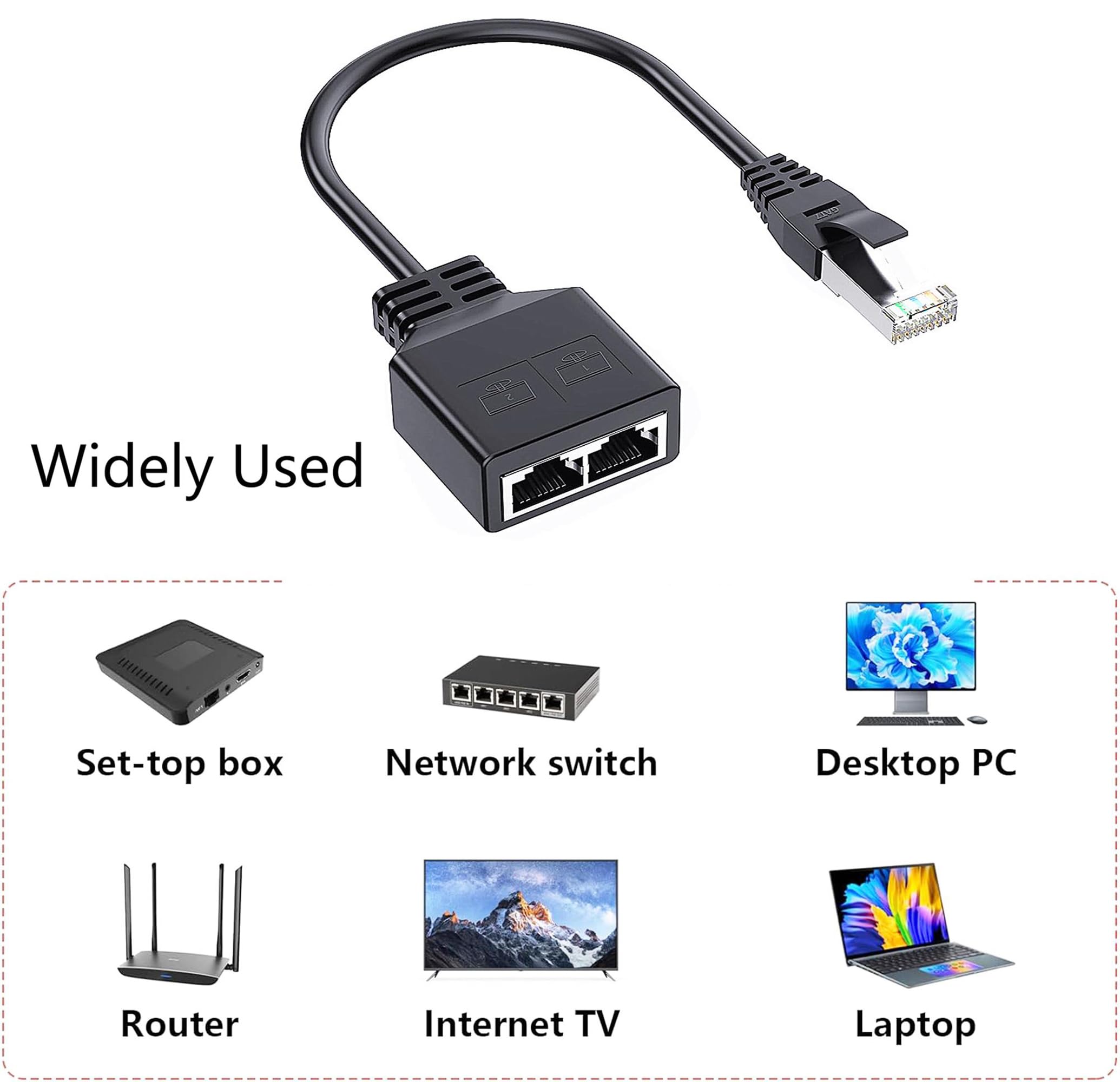 Adaptateur Ethernet RJ45 1 à 2 Ports Distributeur LAN Cat5 Cat5e Cat6 Cat7