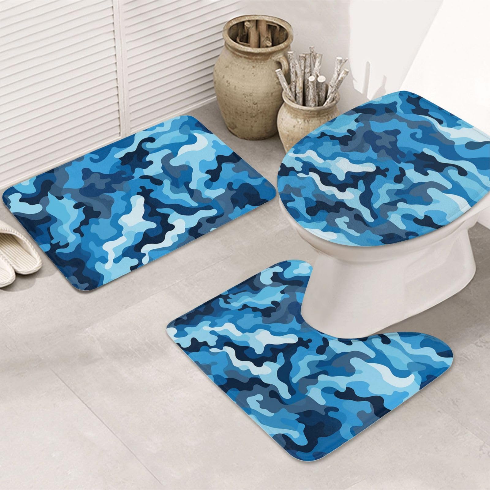 Tapis de bain absorbant et antidérapant bleu pour douche