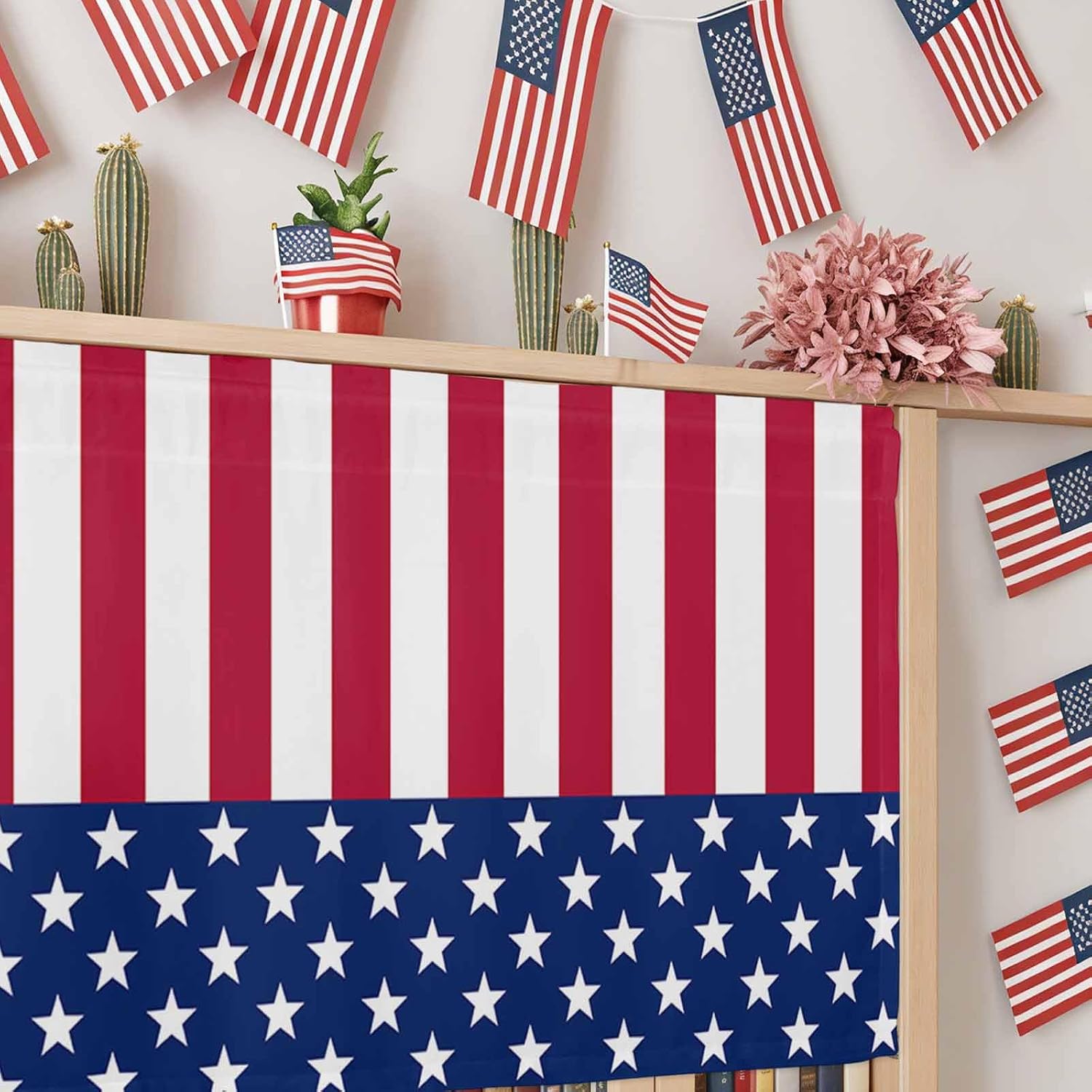 4th of July Valance for Windows American Flag Curtains Valances Red White and Blue Star Stripes Valance Window Treatments Independence Day Short Curtains for Kitchen Living Room Holiday 54x18 Inch