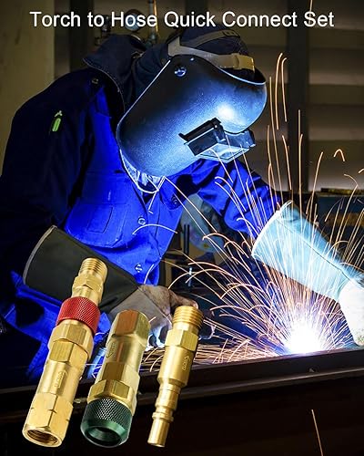 Miniatura 5 de Juego de accesorios de conexión rápida de regulador a manguera con válvulas de retención para soldadura de antorcha, conjunto de antorcha de latón a