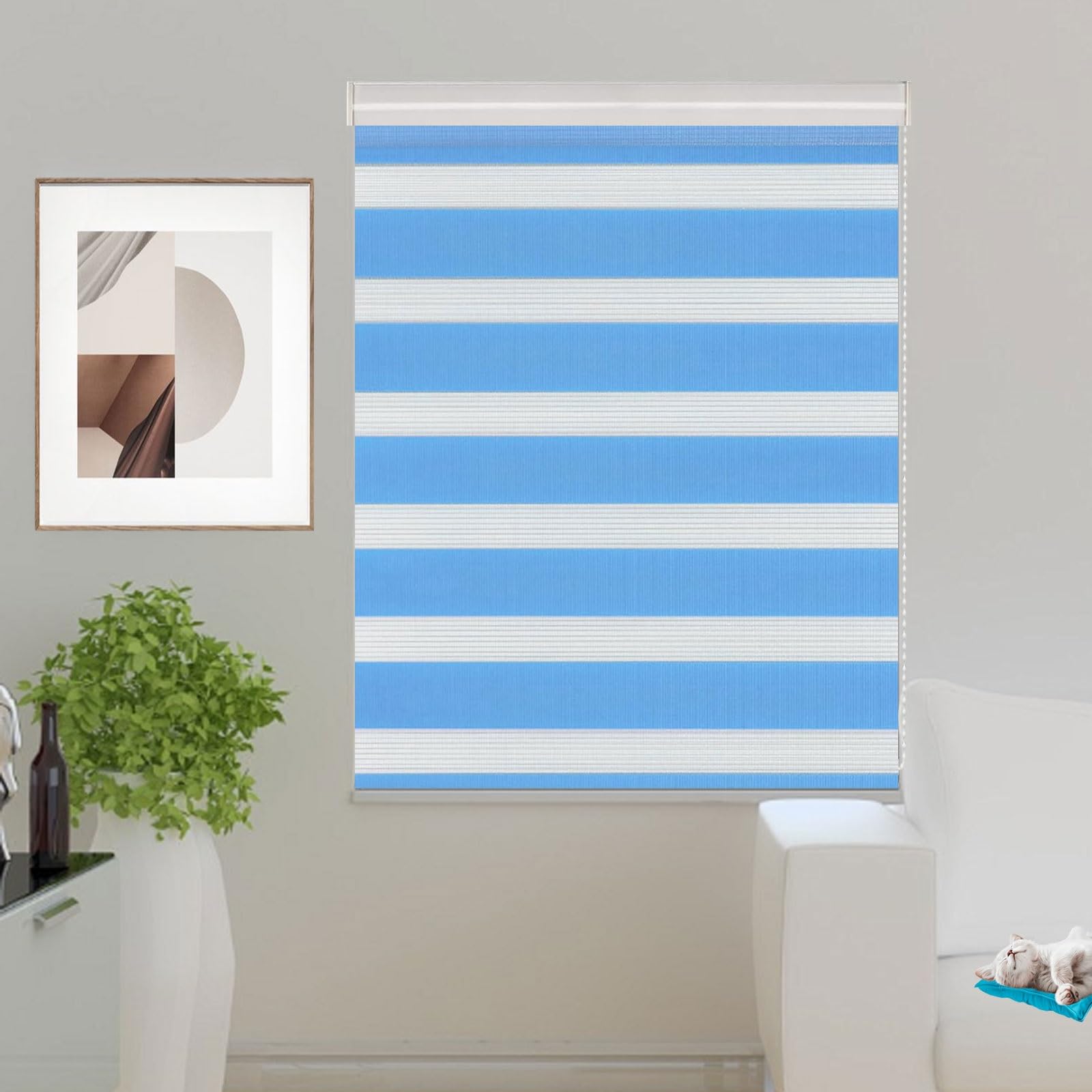 Store Enrouleur Jour Nuit 90 x 240 cm Protection Solaire et Visuelle Protection Solaire Intimité Écran Facile à Montage pour Chambre Salon Cuisine Salle de Bain, Bleu
