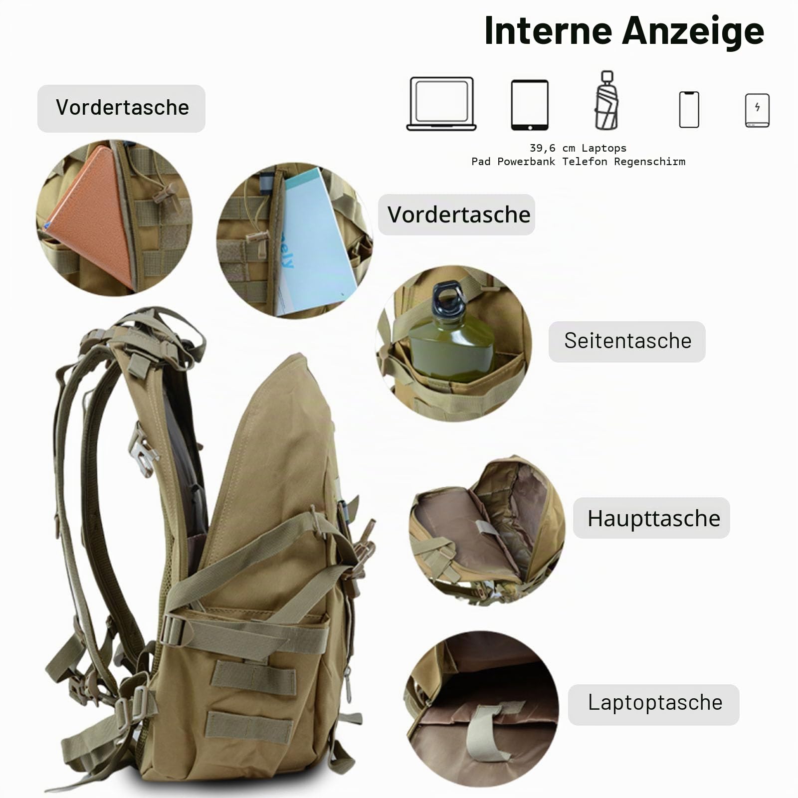 FANDARE 25L Militär Rucksack Molle Taktische Motorrad Wanderrucksack Herren Arbeit für Taktischer Assault Wandern Reisen Outdoor Trekkingrucksack Damen Jagdrucksack Schulrucksack Handgepäck Rucksack