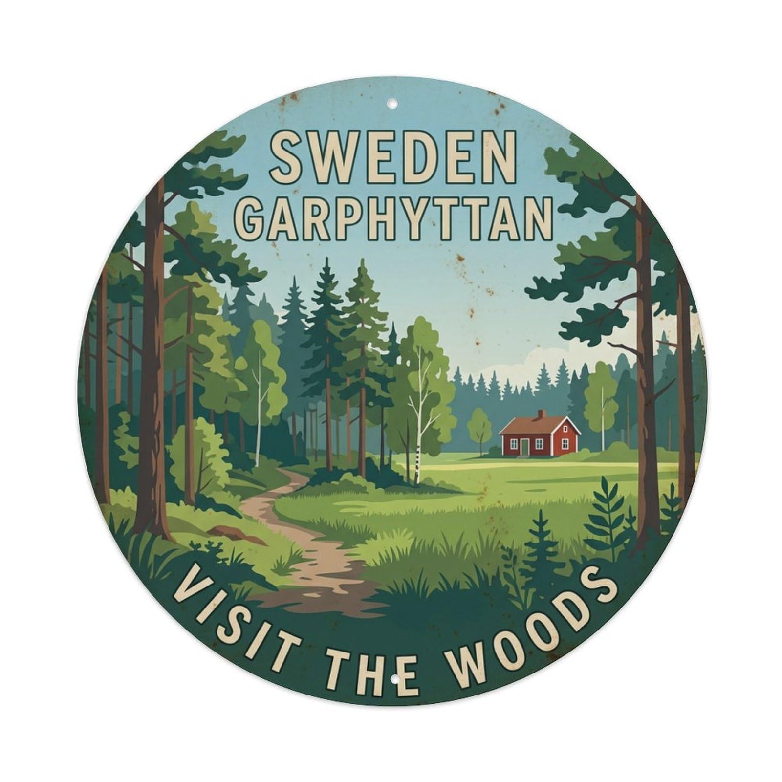 Vintage Travel Garphyttan Sweden Woods Metal Tin Sign