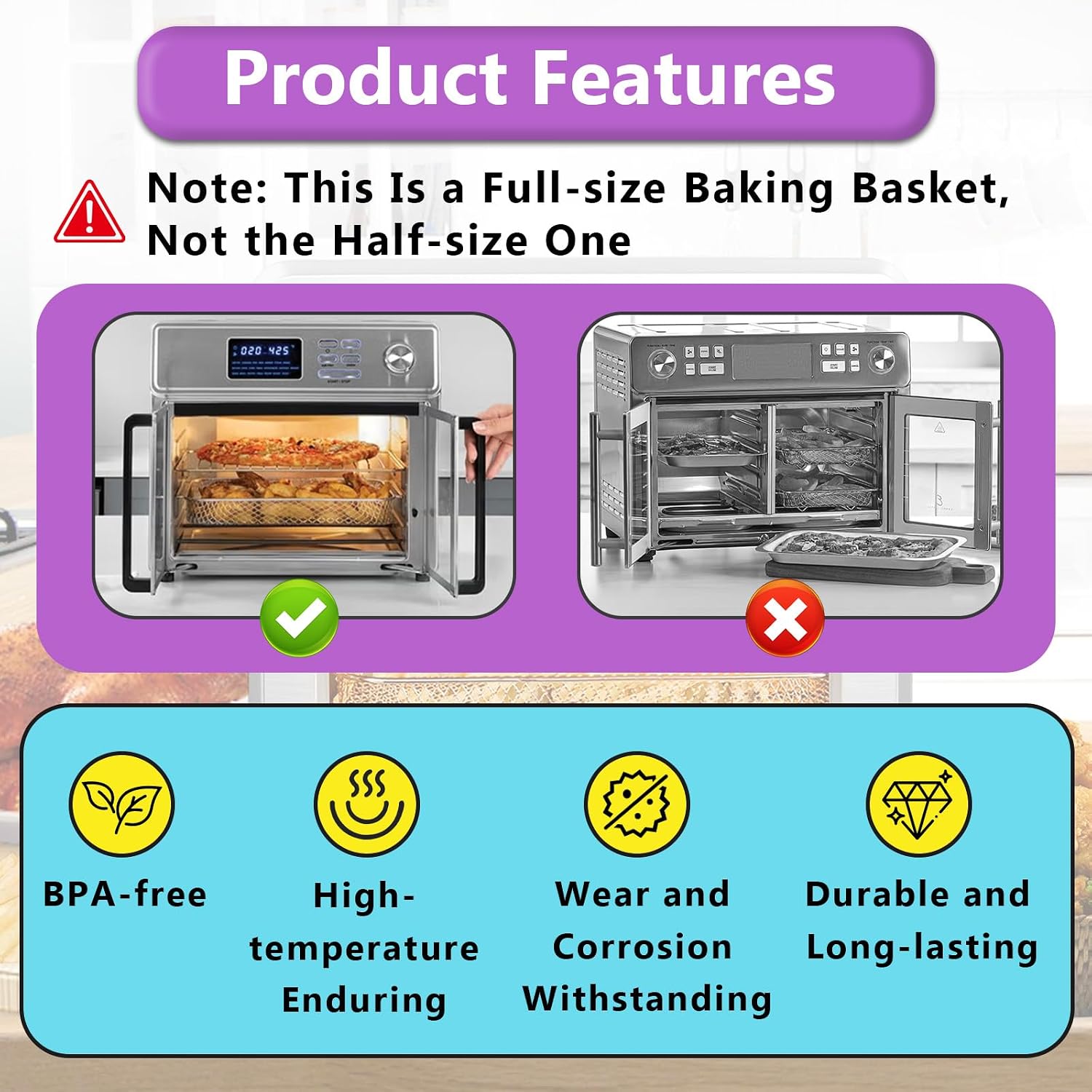 Air Fryer Basket Replacement 14.1" X 11.8" Compatible with Emeril Lagasse Dual Zone 360 Air Fryer Oven 25 QT Convection Toaster Oven, Non-stick Steel Frying Basket, Dishwasher-permissible