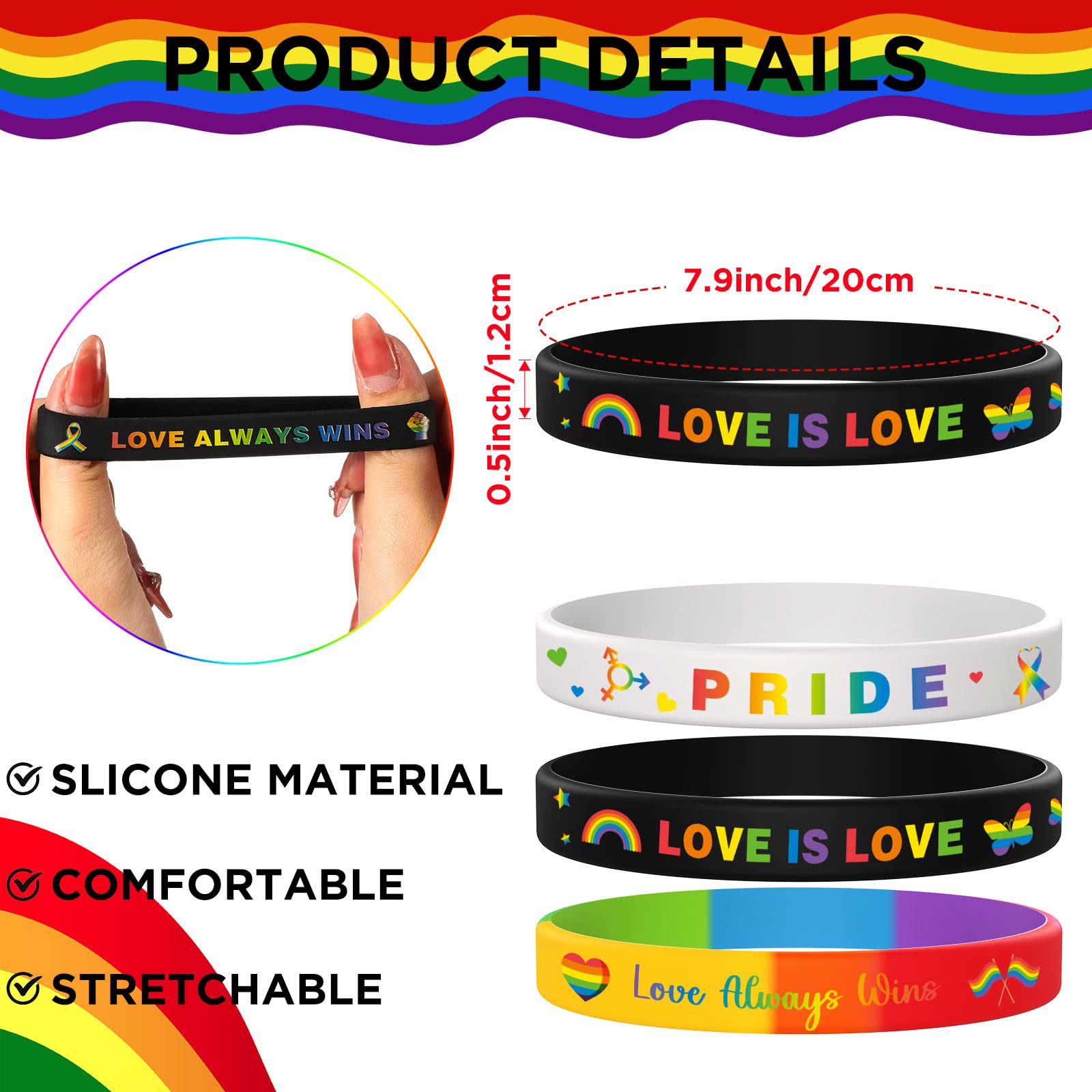 Harrycle 72 Pcs Pride Day Rainbow Accessories Include Gay Pride Day Silicone Bracelets LGBT Lesbian Rainbow Button Pin for LGBTQ Parade Bisexual Pride Rainbow Festival Party Gift Supplies Favor
