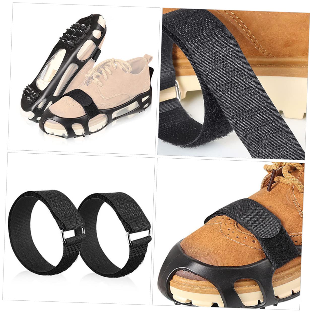 Set 4 Paia Antiscivolo in Nylon e Metallo, Cinturini Regolabili Chiusura a Strappo per Scarpe Casual da Trekking, Design Leggero e Portatile per Escursionismo