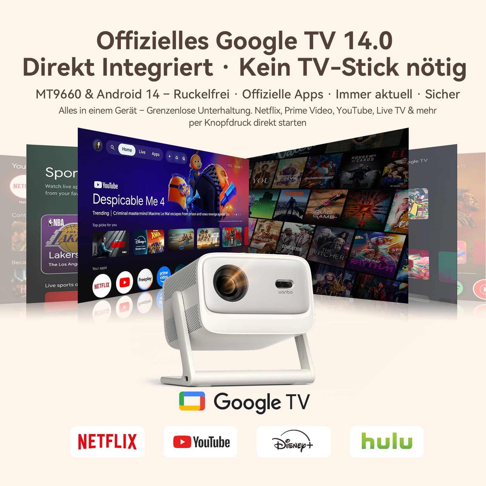 WANBO Vali 1 Pro Smart Beamer 4K Unterstützung MEMC HDR10 Dolby eARC HDMI 2.1 900 ANSI 1080P FHD Outdoor Projektor bis 260"