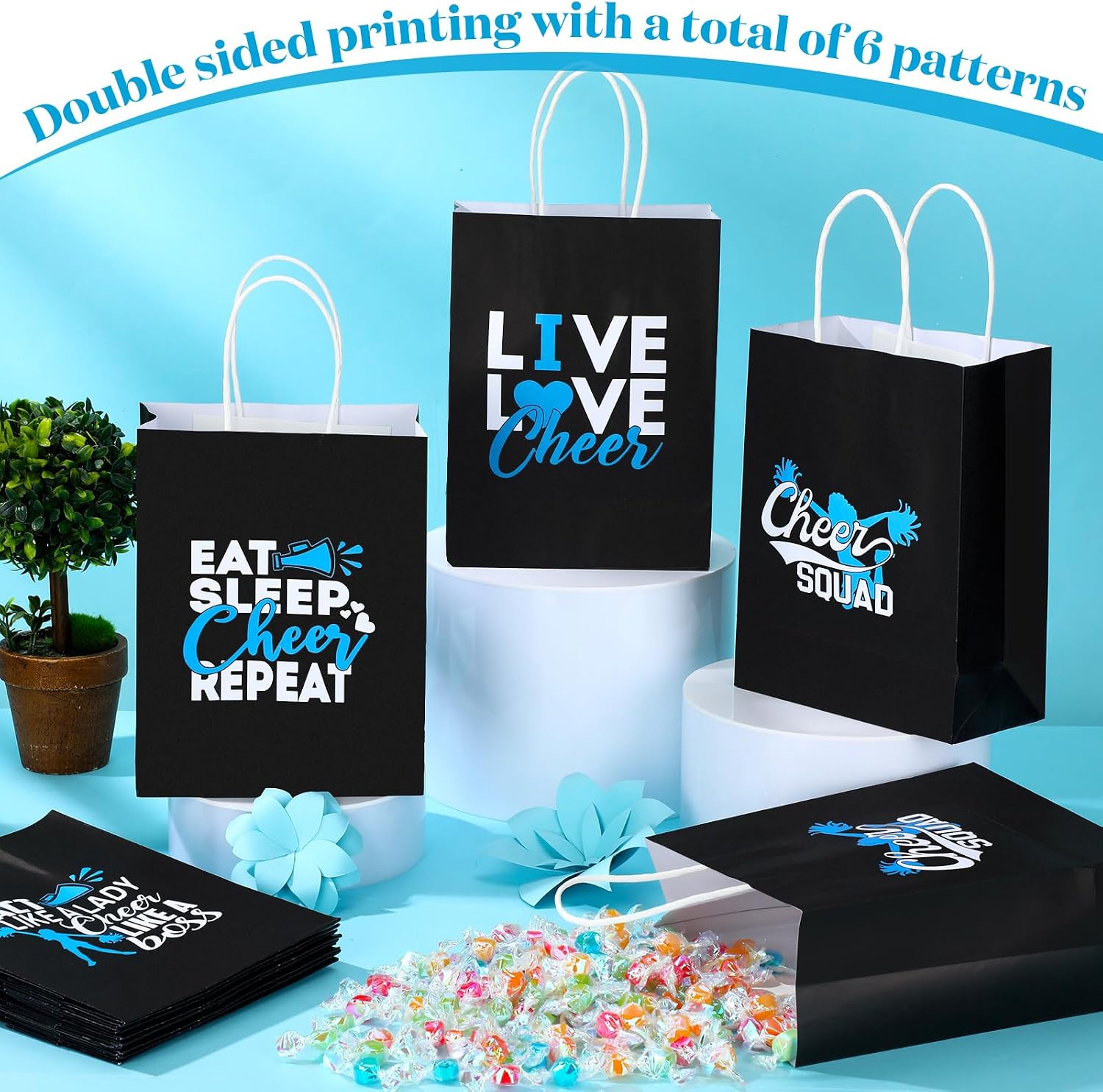 Engrowtic 24 Pcs Cheerleader Goodie Bags Cheer Party Favors Gift Bags,Blue image 4