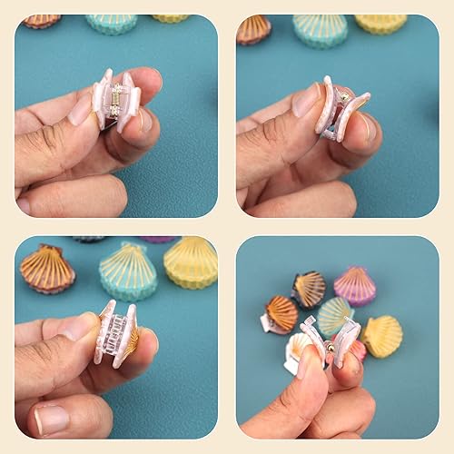 Miniatura 5 de Paquete de 10 mini pinzas para el cabello de concha marina, pinzas de clip de mandíbula, pinzas de sirena para peinar el cabello, accesorios para