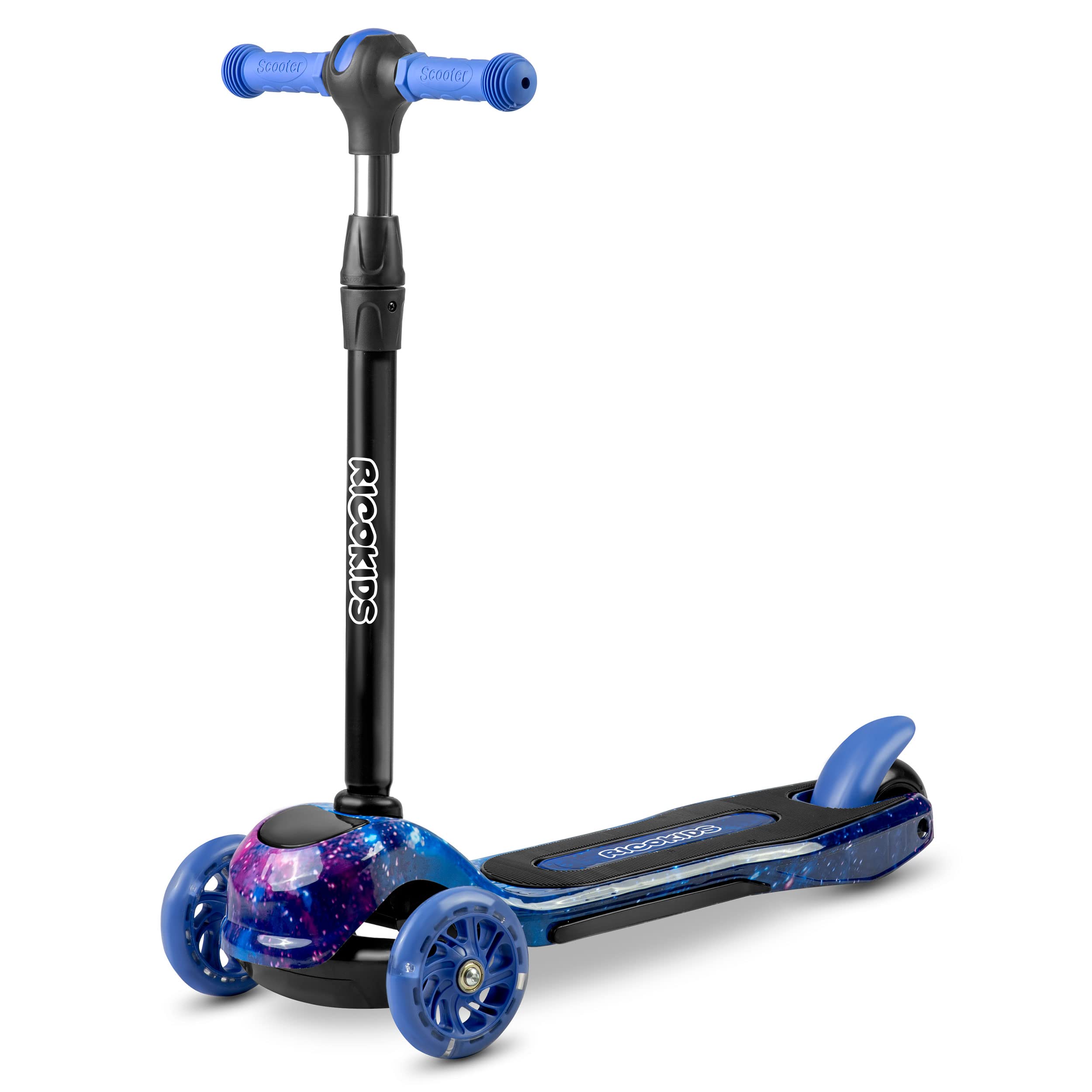 Scooter pour Enfants à Trois Roues avec éclairage LED, équilibre, Pliable, Bleu-Noir, FotoPiko