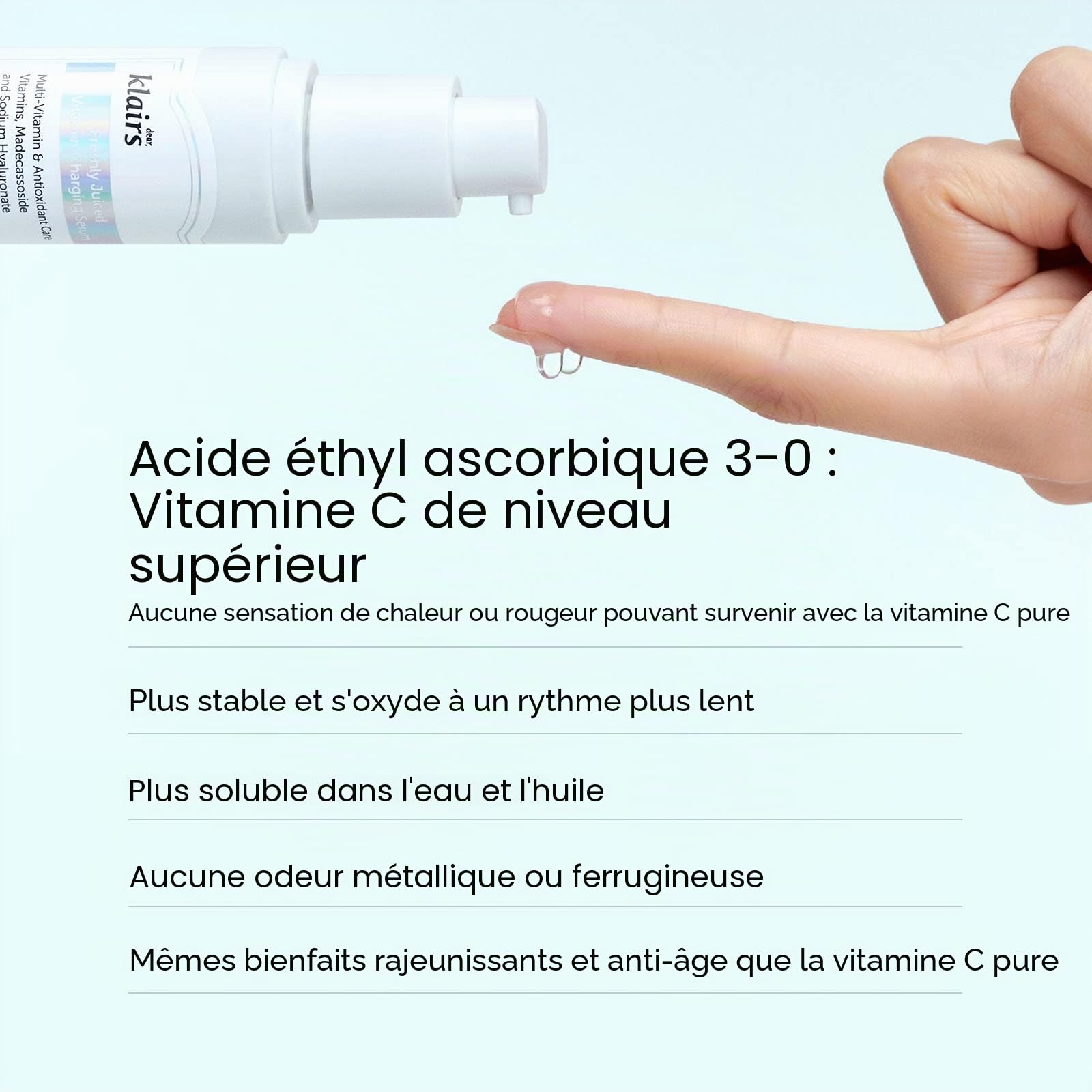 DearKlairs Sérum vitaminé fraîchement pressé, soin coréen, acide 3-O-éthyl ascorbique 10%, niacinamide, texture non grasse pour peaux sensibles