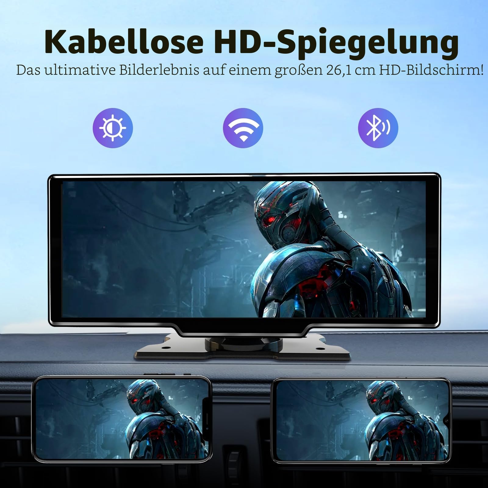 10,26 Zoll Apple Carplay Display für Apple Car Play & Android Auto, Carplay Android Auto Display mit Rückfahrkamera 1080P HD/Bluetooth/FM/AUX/Mirror Link/Siri/G00gle Assistant/GPS Navigation für Auto