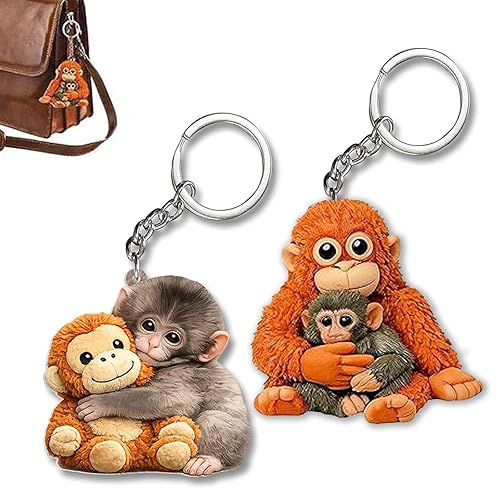 Protect Punch The Monkey Keychain, 2D Cute Monkey Holding Plush
