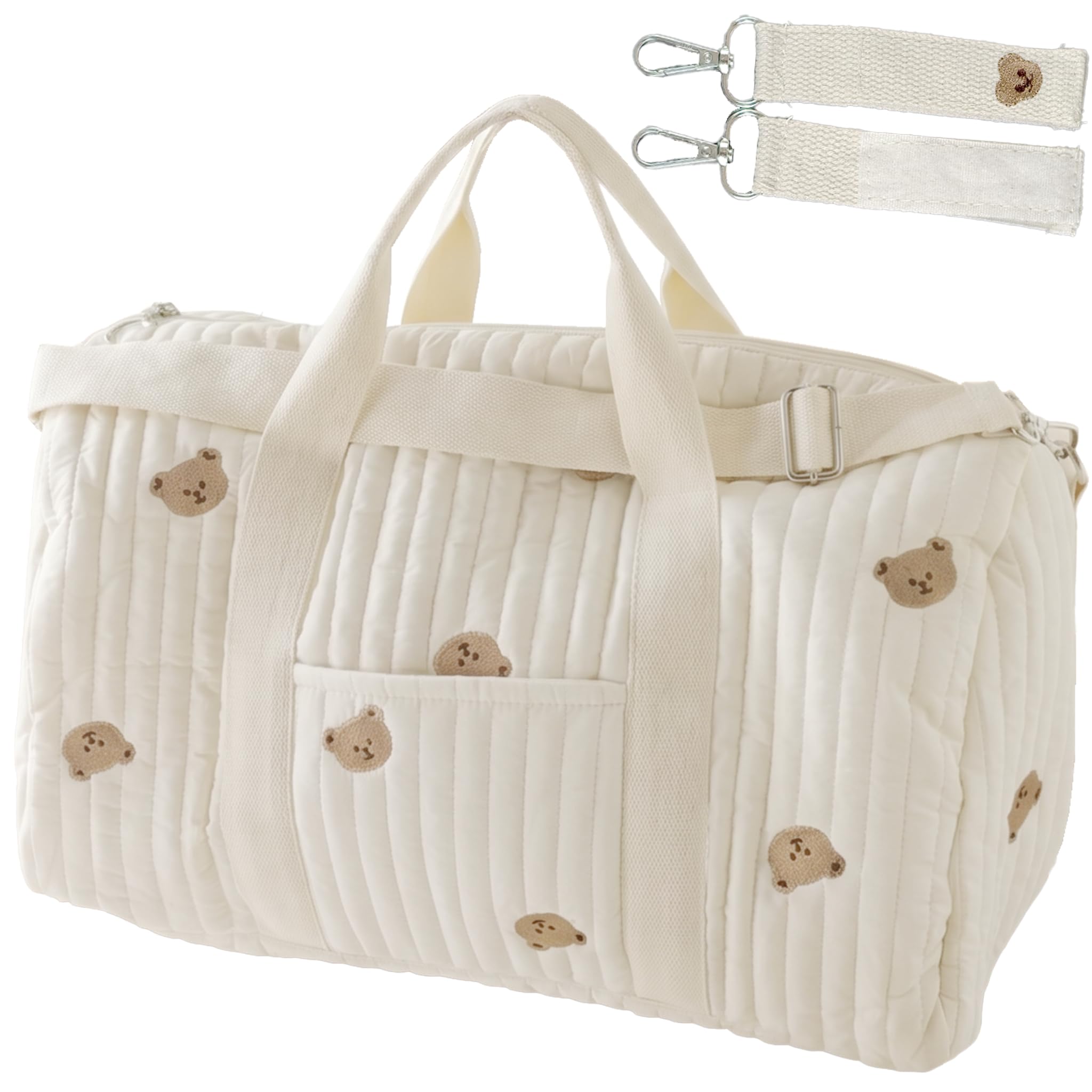 Hospital Bag , Diaper Baby Changing Bags for Mum , Travel Organiser Maternity Essentials Diapers Nappy Change Women Mommy Labor Delivery Large Pregnancy Duffle Cotton Tote Quilted Bag mit Pram Hooks
